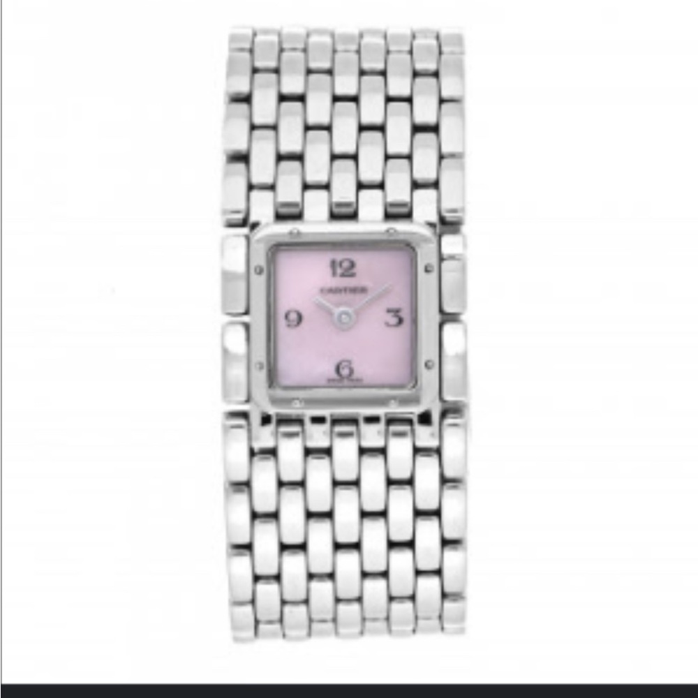 CARTIER
Stainless Steel Pink Mother of Pearl 21mm Panthere Ruban Quartz Watch